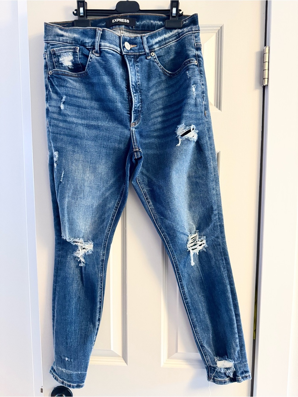 Express Skinny Ripped Blue Jeans